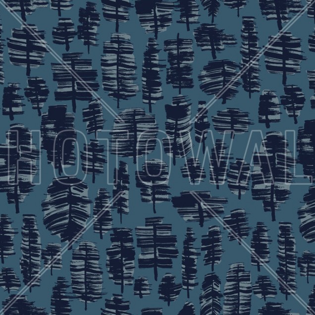 Tapet modern cu design abstract de pădure, în nuanțe de albastru-gri.