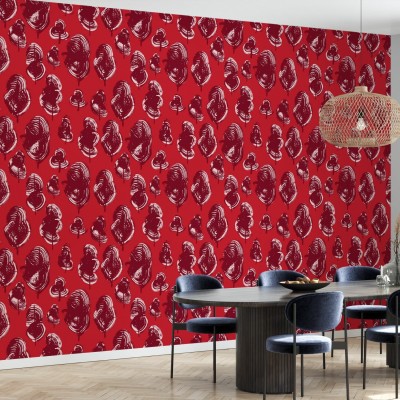 Tapet Leaves, Red Poppy, Photowall, cu un design modern de frunze de mac roșu, pentru a adăuga un strop de culoare și eleganță casei tale.