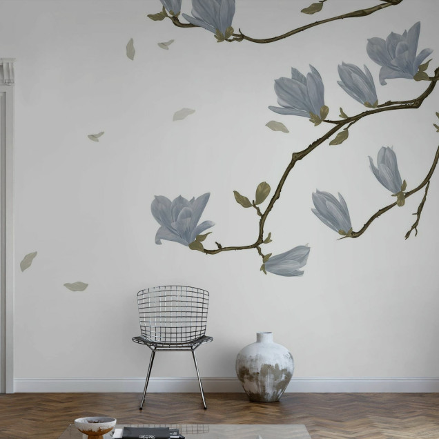 Fototapet cu ramuri și flori delicate, ideal pentru un decor elegant
