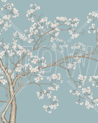 Tapet Le Arbre, Bluefin cu design floral pe un fundal albastru deschis, perfect pentru a decora livingul sau dormitorul