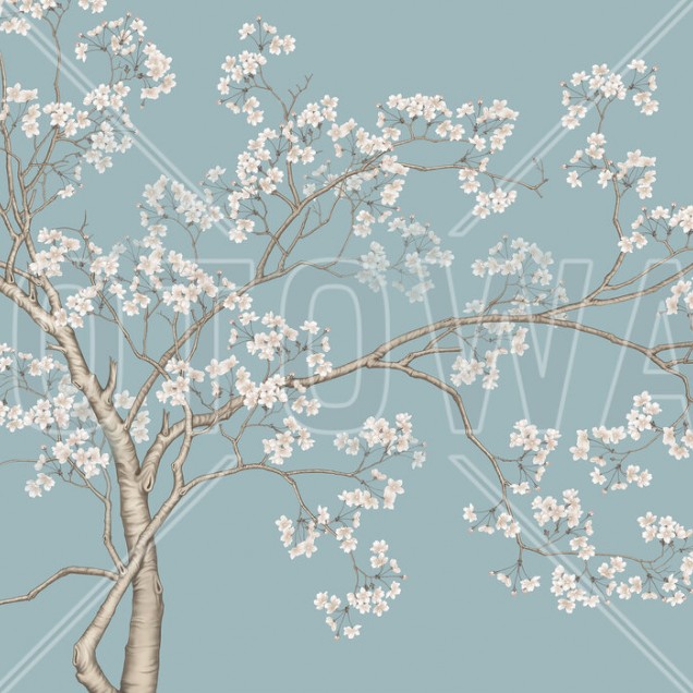 Tapet Le Arbre, Bluefin cu design floral pe un fundal albastru deschis, perfect pentru a decora livingul sau dormitorul