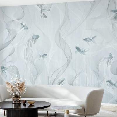 Fototapet cu design de pești albaștri, ideal pentru un decor modern