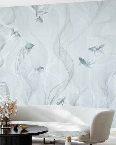Fototapet cu design de pești albaștri, ideal pentru un decor modern