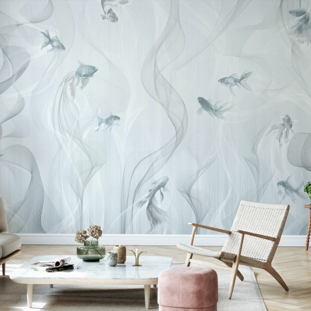 Fototapet cu design de pești albaștri, ideal pentru un decor modern