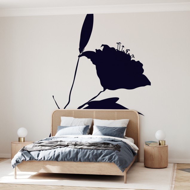 Fototapet Nero, cu design minimalist, cu o siluetă a unei flori delicate.