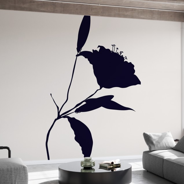 Fototapet Nero, cu design minimalist, cu o siluetă a unei flori delicate.