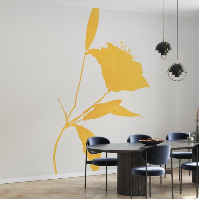 Wallpaper cu floare de soare minimalist, design modern, culori neutre, living