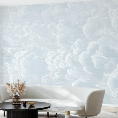 Tapet Cradled in Clouds, Blue cu nori albi pe fundal albastru deschis
