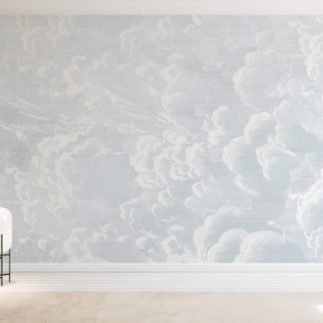 Tapet Cradled in Clouds, Blue cu nori albi pe fundal albastru deschis