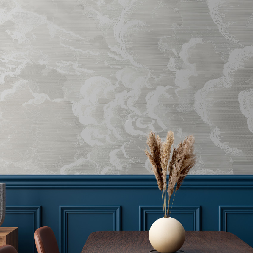 Tapet Cradled in Clouds, Blue cu nori albi pe fundal albastru deschis