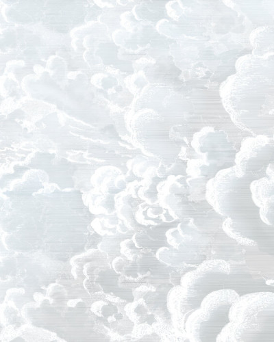 Tapet Cradled in Clouds II, cu nori albi pe un fundal gri deschis