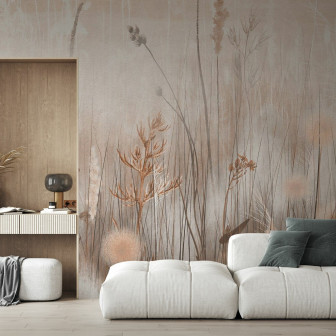 Fototapet cu design floral sepia într-un interior modern