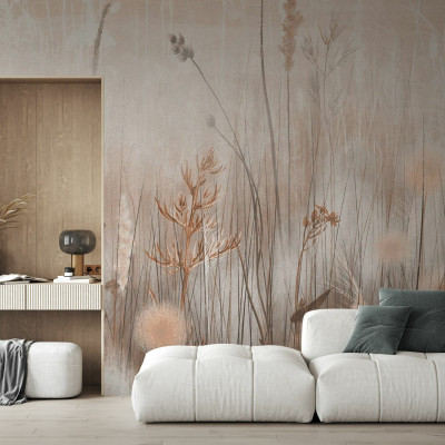 Fototapet cu design floral sepia într-un interior modern