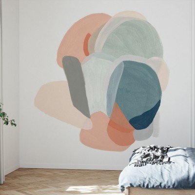 Fototapet modular Motion cu design modern si elegant in nuante pastelate de roz, albastru si gri, ideal pentru dormitor, living sau birou.