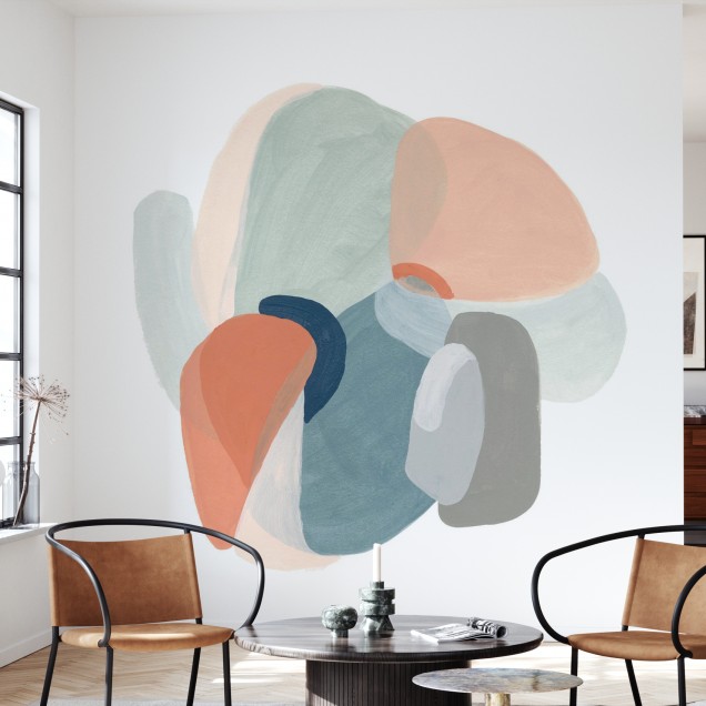 Fototapet modular Motion II cu forme organice in culori pastelate