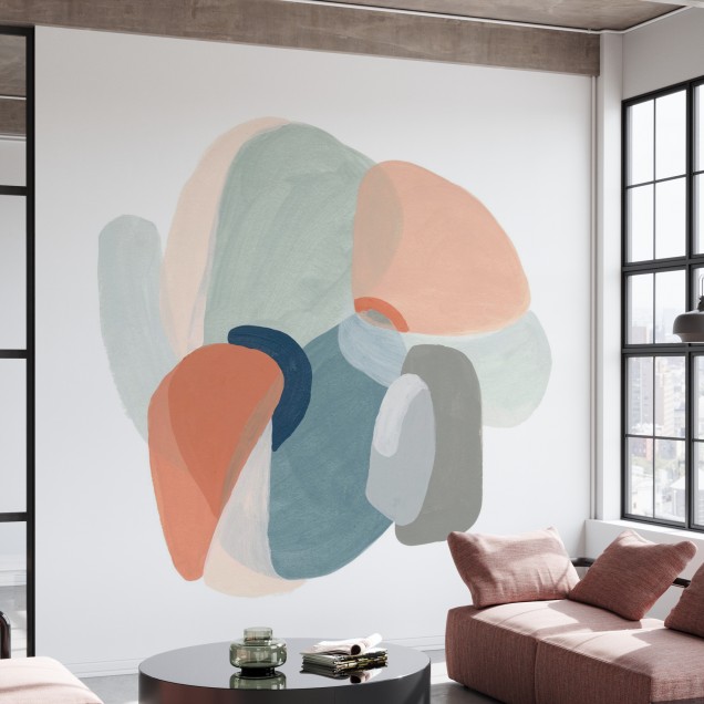Fototapet modular Motion II cu forme organice in culori pastelate
