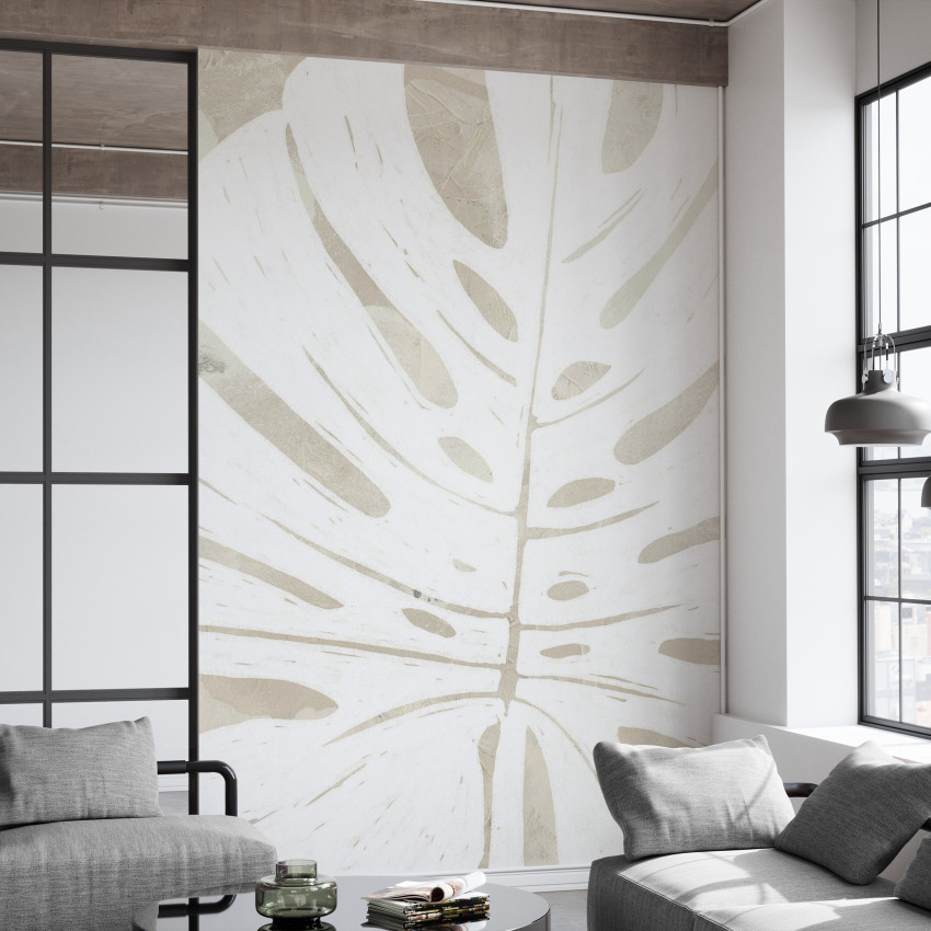 Fototapet cu siluete tropicale într-un living modern