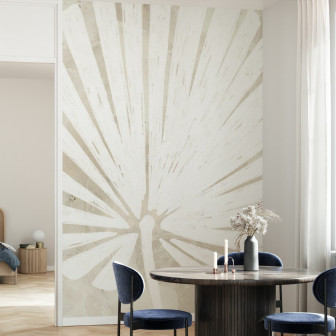 Fototapet cu siluetă tropicală pe textură de in în living modern