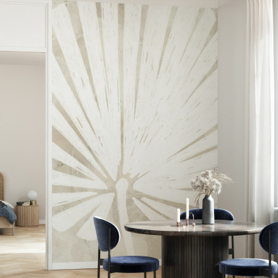 Fototapet cu siluetă tropicală pe textură de in în living modern