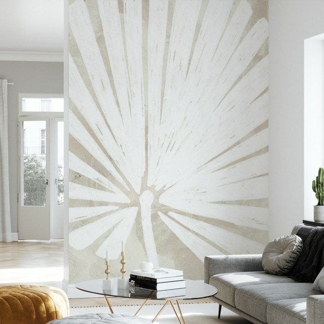 Fototapet cu siluetă tropicală pe textură de in în living modern