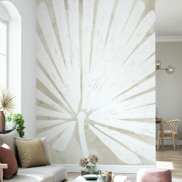 Fototapet cu siluetă tropicală pe textură de in în living modern