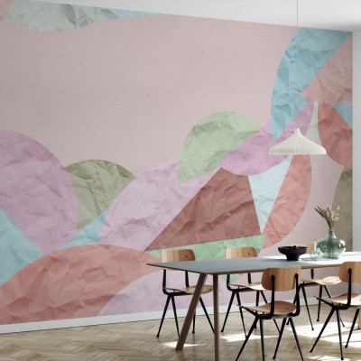 Tapet geometric modern cu culori pastelate, perfect pentru a adăuga o notă de culoare și stil oricărei camere.