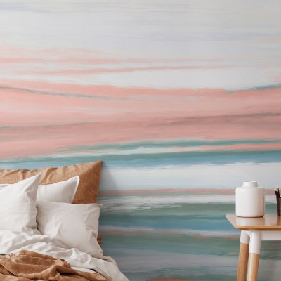 Wallpaper abstract cu nuante pastelate de roz si albastru, pentru o atmosfera relaxanta.