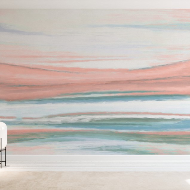 Wallpaper abstract cu nuante pastelate de roz si albastru, pentru o atmosfera relaxanta.