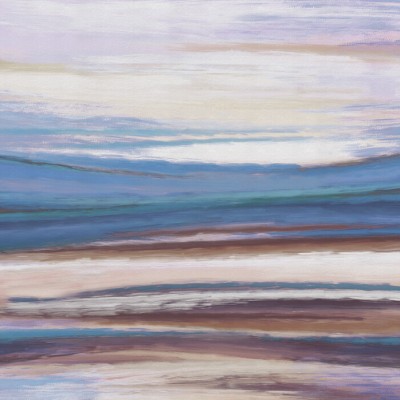 Tapet abstract cu linii orizontale delicate in nuante de albastru, violet, portocaliu si roz.