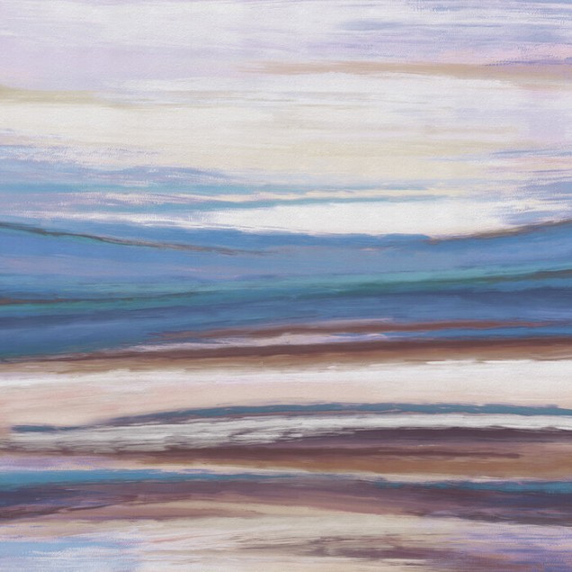 Tapet abstract cu linii orizontale delicate in nuante de albastru, violet, portocaliu si roz.