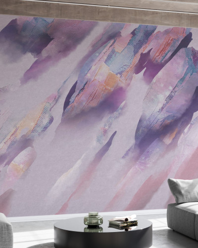 Tapet Dream Flash, Plum - un design abstract modern, cu nuanțe subtile de mov, pentru camera de zi sau dormitor.