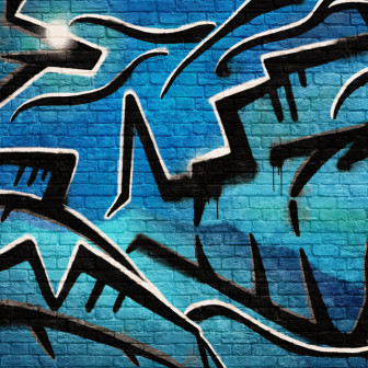 Fototapet cu graffiti albastre și negre pe zid de cărămidă