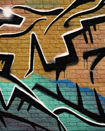 Fototapet cu graffiti pe zid de cărămidă maro