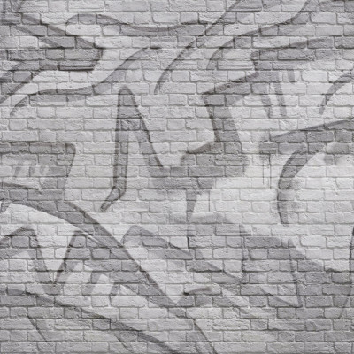 Fototapet cu aspect de zid de cărămidă gri cu graffiti