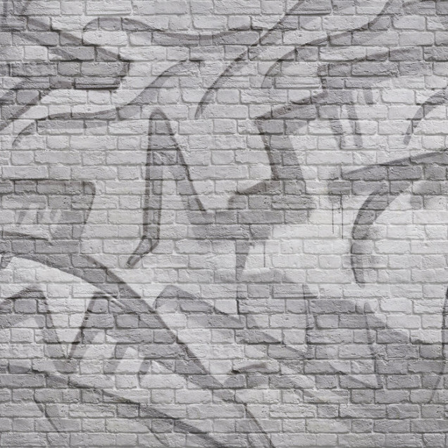 Fototapet cu aspect de zid de cărămidă gri cu graffiti