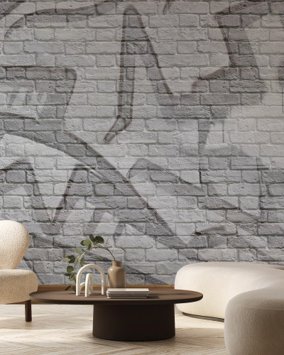 Fototapet cu aspect de zid de cărămidă gri cu graffiti