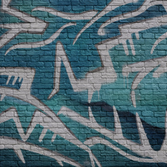Fototapet cu graffiti turquoise pe zid de cărămidă