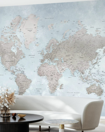 World Map, Bright - tapet harta lumii cu culori vibrante