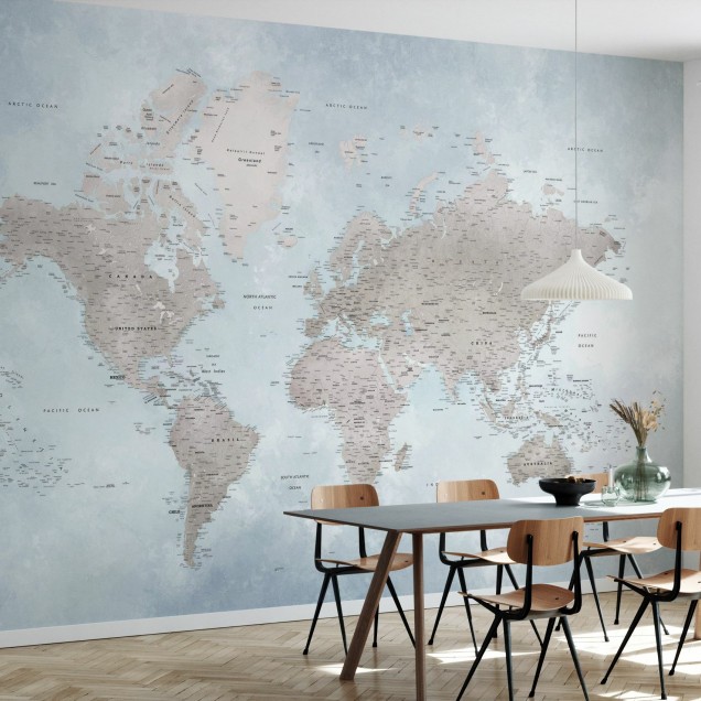 World Map, Bright - tapet harta lumii cu culori vibrante