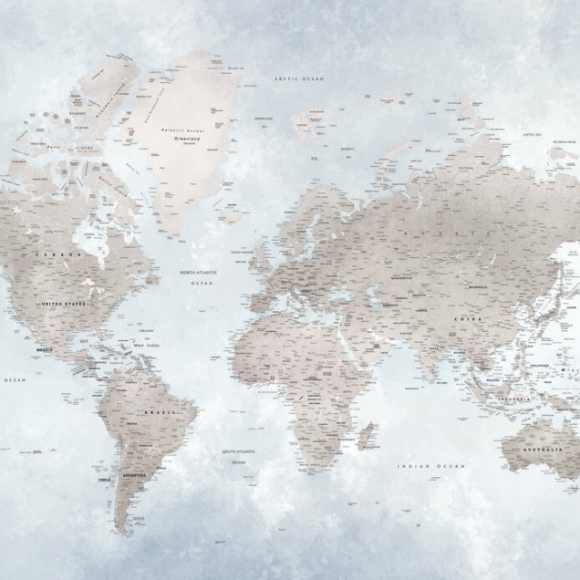 World Map, Bright - tapet harta lumii cu culori vibrante