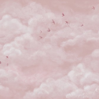 Fototapet Tender Clouds with Swallows, Pink, Photowall