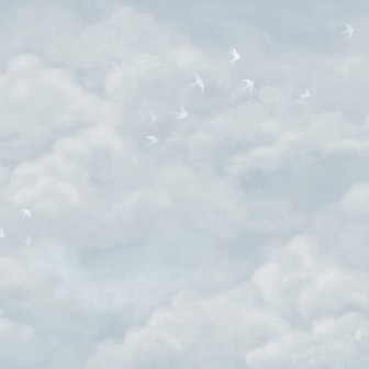 Fototapet Tender Clouds with White Swallows, Soft Blue, Photowall