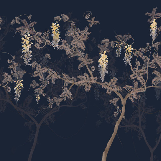 Fototapet cu design floral albastru-galben