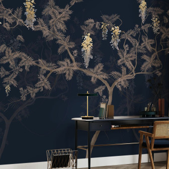 Fototapet cu design floral albastru-galben