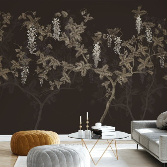 Fototapet cu design floral maro și galben