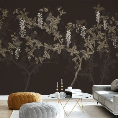 Fototapet cu design floral maro și galben