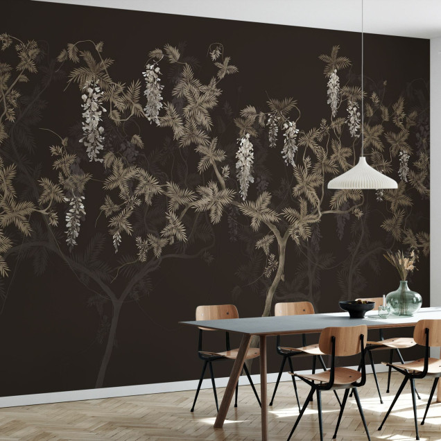 Fototapet cu design floral maro și galben
