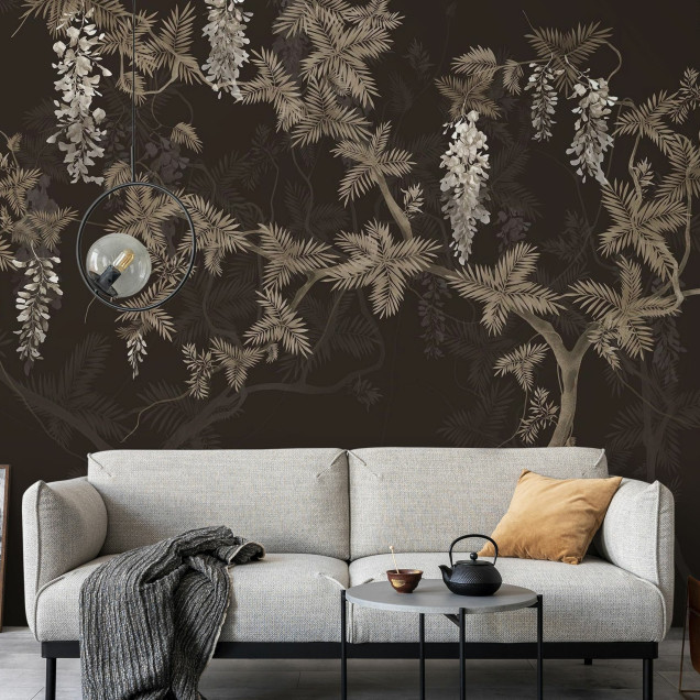 Fototapet cu design floral maro și galben