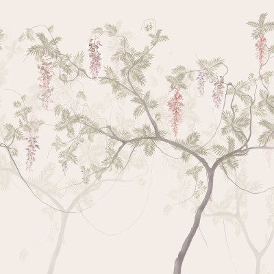 Fototapet cu design floral elegant, cu ramuri și flori delicate.