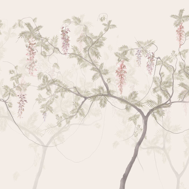 Fototapet cu design floral elegant, cu ramuri și flori delicate.
